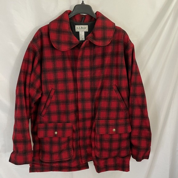 L.L. Bean Other - VTG Mens LL BEAN FULL ZIP WOOL NYLON Insulated Jacket Coat 2XL Red Plaid Hunting